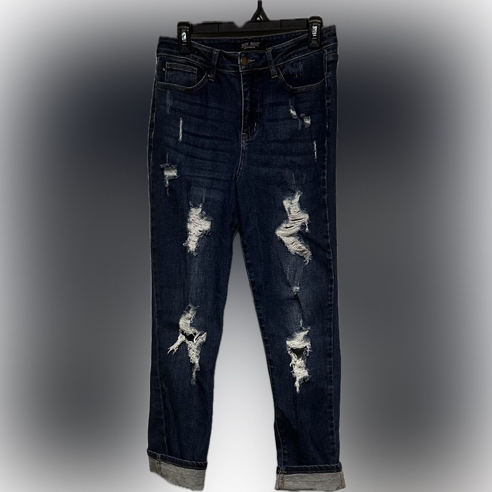 Judy Blue High-Waist Destroyed Cuff Boyfriend Fit Jeans - Size 5/27, Like New